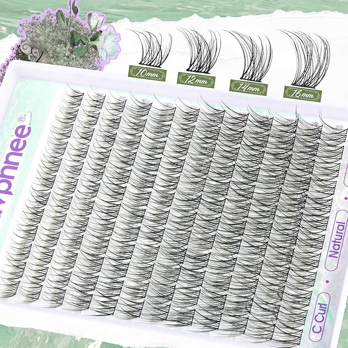 Mavphnee Natural Lash Clusters Kit C-Curly DIY Lash Extensions Kit 10-16MM Wispy Cluster Eyelash Extensions Kit Waterproof Lash Bond and Seal Kit 144PCS Your-Home-Lash-Salon Lash Kit