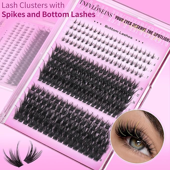 TNFVLONEINS Lash Clusters with Bottom Lashes Spiky Cluster Eyelash Extensions Wispy Eyelash Clusters DIY Individual Lashes with Spikes DIY Manga Lash Extension