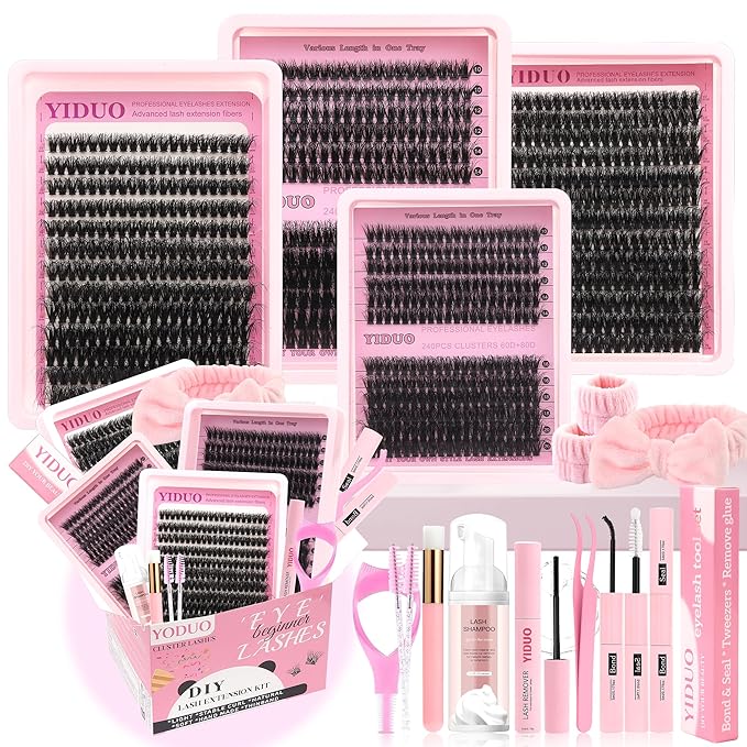 994Pcs Bulk Packs Lashes Clusters Kit Volume False Eyelash Extensions D Curl Wispy Individual Fake Eyelashes, Volume Studio Effect, Wholesale Large Pack with Glue&Seal|Tweezers|Removers|Cleanser