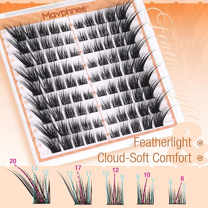 Mavphnee Fox Eye Lash Clusters LC-Curly Eyelash Clusters Wet Look Cat Eye Lash Extensions Fairy Cluster Eyelash Extensions Left & Right Cluster Lashes 90 Pcs DIY Lash at Home