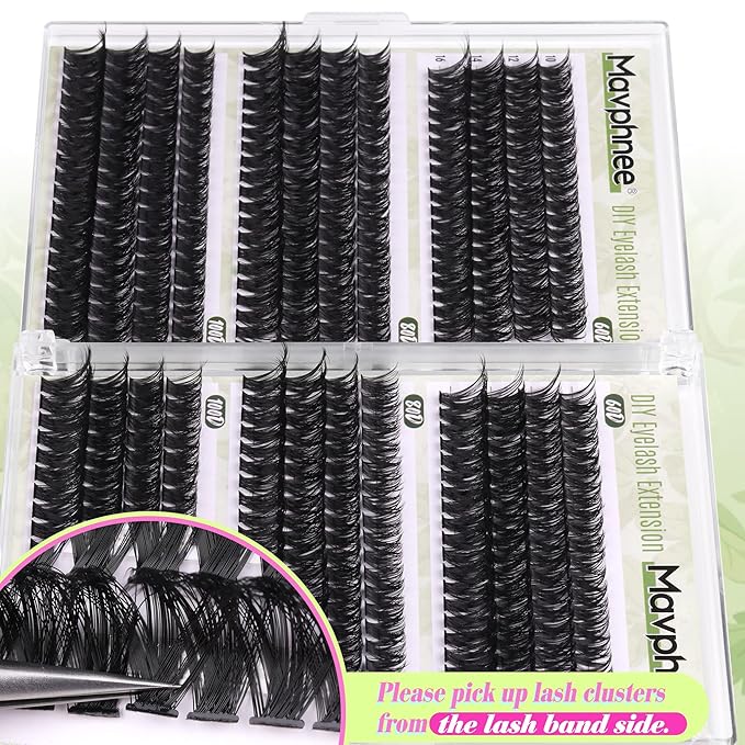 Cluster Eyelash Extensions Kit D-Curly Lash Clusters Kit 480Pcs Volume Lash Extensions DIY Eyelash Extensions for Beginners Mink Eyelash Clusters Lash Bond and Seal Kit (60D 80D 100D Mixed,10-16MM)