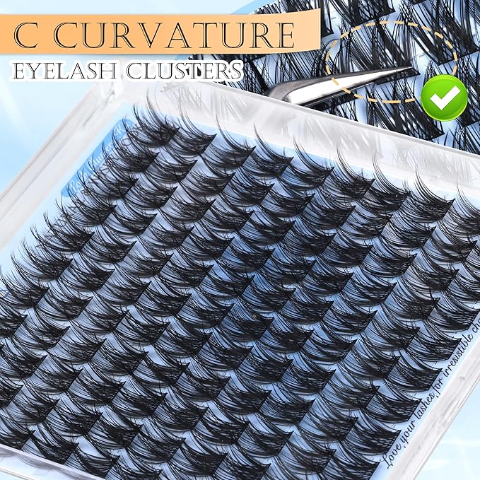 12mm Wispy Lash Clusters Natural Cluster Eyelash Extensions DIY Individual Lashes C Curvature Eyelash Clusters for Daily Wear with Soft Lash Band