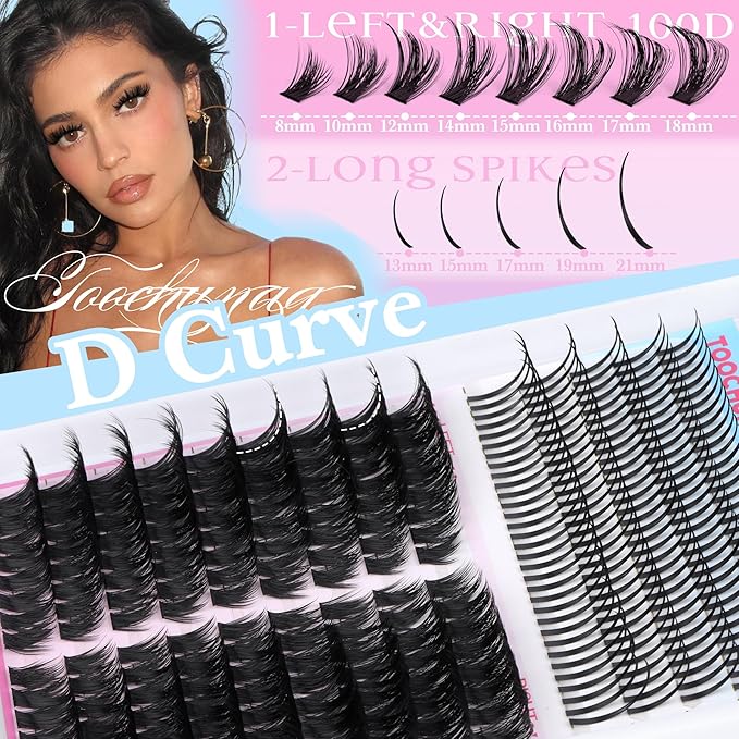 Lash Clusters Kit with Spiky Lashes Clusters 100D Volume Cluster Eyelash Extensions Kit 304pcs 13-21mm Spikes Individual Eyelashes Wispy Salon Look DIY Lash Extension Kit by TOOCHUNAG