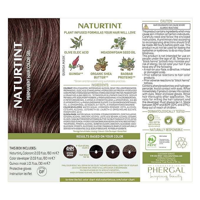 Naturtint 4NM Intense Brown Permanent Hair Color (Pack of 1), Ammonia Free, Vegan, Cruelty Free, up to 100% Gray Coverage, Long Lasting Results (Packaging may vary)