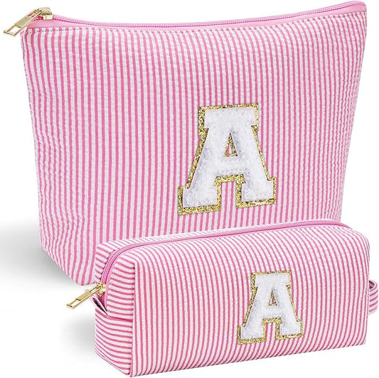YOOLIFE Christmas Gifts For Teenage Girls Stocking Stuffers For Teen Girls Initial Makeup Bag | Cosmetic Travel Toiletry Bag | 9 10 11 12 13 14 15 Years Old | Teen Girl Gifts Trendy Stuff Pink A