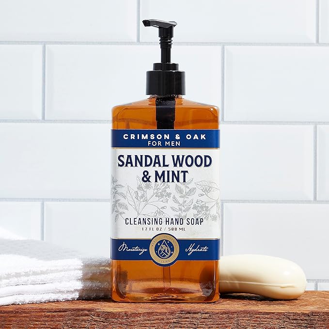 Body Prescriptions Crimson & Oak Men's Deep Cleansing Hand Soap with Pump Dispenser, 17 Fl Oz (Pack of 1), Sandalwood and Mint
