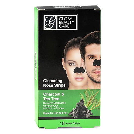 Global Beauty Care 18 Nose Cleansing Strips of Activated Charcoal & Tea Tree Nose Strips For Blackheads Removal Charcoal Blackhead Remover Strips - 18 Ct