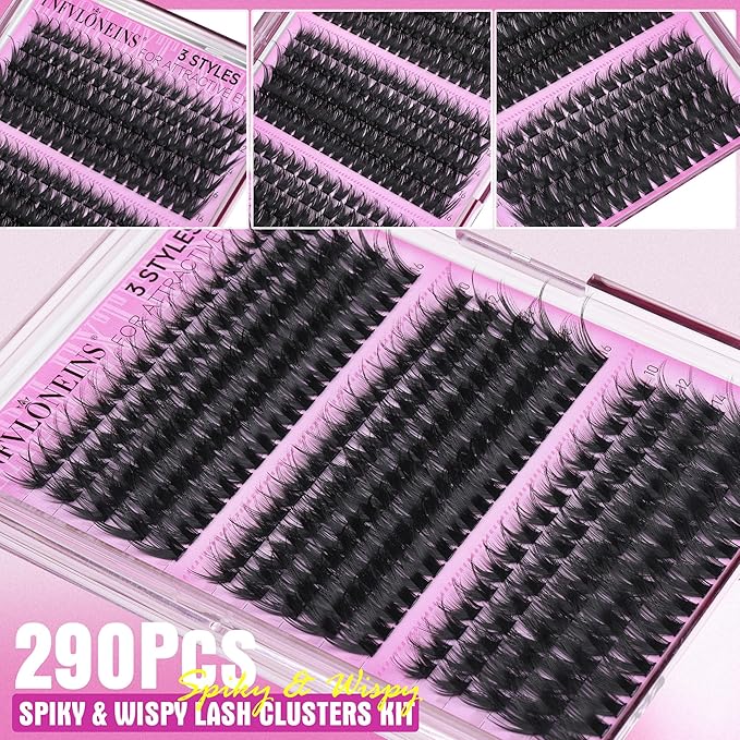 TNFVLONEINS Lash Clusters Kit Wispy Lash Extension Kit Spiky Eyelash Extension Kit Eyelash Clusters DIY Individual Lashes Kit Soft Cluster Eyelash Extensions (10-16MM,3 Styles)