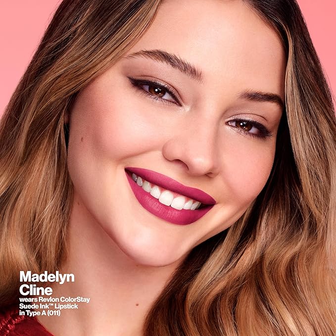 REVLON Lipstick, ColorStay Suede Ink, Built-in Primer, Infused with Vitamin E, Waterproof, Smudge-proof, Matte Color, 018 First Class, 0.09 oz.