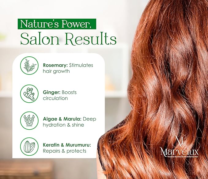 MARVELUX Hair Care Kit with Rosemary Shampoo & Kauterizing Mask – Complete Hair Strengthening System – Deep Repair Treatment for Damaged Hair – Sulfate-Free Professional Growth (250 ml, Rosemary)