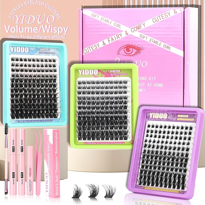 3 Styles Lash Clusters Kit Bulk Packs with 2×Bond&Seal Volume/Manga/ultra/Dramatic Eyelash Extensions 8-18mm lashes Clusters Kit Wispy D Curl Individual Fake Eyelashes Kit DIY at Home Easily
