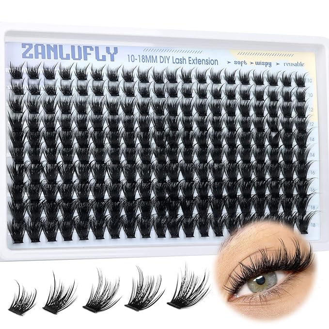 Wispy Lash Clusters Natural Eyelash Clusters D-Curly Lash Extensions DIY Individual Lashes 10-18MM Eyelash Extensions 200Pcs Cluster Eyelash Extensions by ZANLUFLY