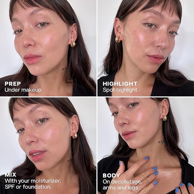 Saie Glowy Super Gel - Hydrating Makeup Primer and Illuminating Glow Serum Enriched with Vitamin C and Squalane Oil - All-Over Liquid Highlighter Makeup for Instant Glass Skin - Sunglow (1 oz)