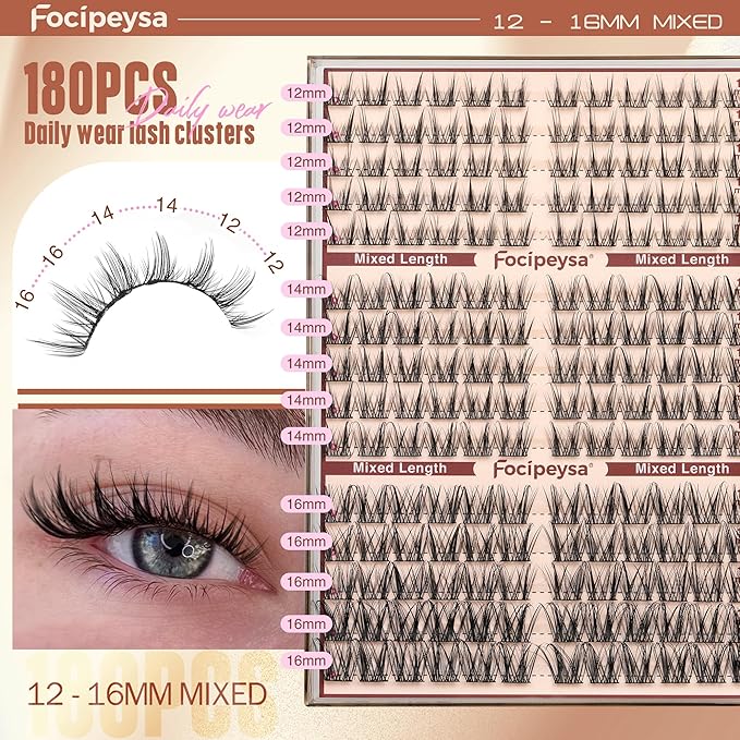Focipeysa Lashes Clusters Wispy Natural Lash Clusters 10-16mm Eyelash Clusters Individual Eyelashes Pestañas Postizas Naturales Fairy Eyelashes Extensions Natural False Eyelashes