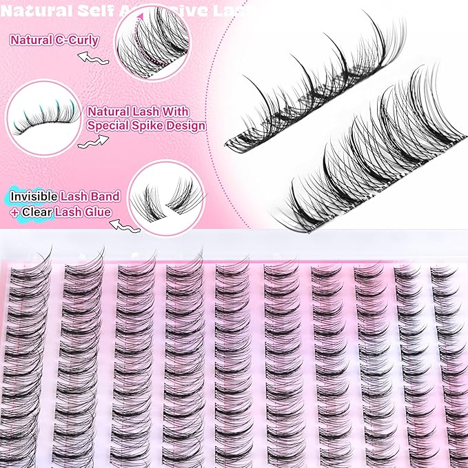 Manga Self Adhesive Eyelashes Natural Look Self Adhesive Lash Clusters With Spikes Clear Band Anime Lash Clusters C-Curly Wispy Pre Glued Lashes 8-16MM 120Pcs by Zegaine