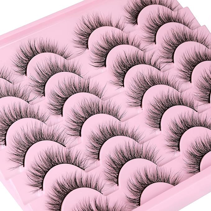 Newcally Natural Look Lashes Mink 3D Volume Wispy False Eyelashes Short Light Volume Fake Eye Lashes Pack 14 Pairs Reusable Soft Faux Mink Eyelashes