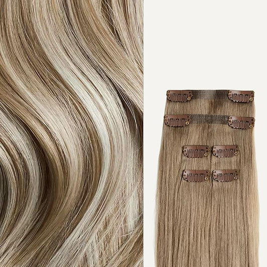 Luxy 100% Remy Human Hair Extensions for Thin Hair Thinning Hair Fill-Ins – 6 Seamless Wefts Multi-Dimensional Color Blend - Natural-Looking Volume & Coverage 95 grams 20" Natural Blonde Balayage
