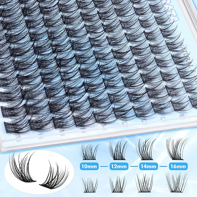 Natural Lash Clusters Kit Wispy Lash Extension Kit Cluster Eyelash Extensions Kit 110pcs DIY Eyelash Clusters at Home Individual Lashes with Lash Glue Bond and Seal and Tweezers, 10-16mm