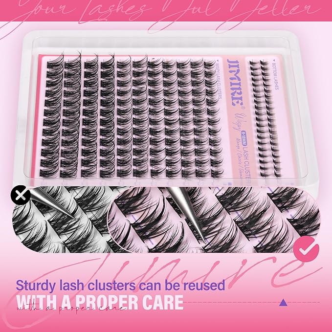 JIMIRE Lash Clusters Wispy Lash Extension Natural Eyelash Clusters 8-18MM D Curly Fluffy Cluster Eyelash Extensions with Bottom Lash Clusters 172Pcs Individual Cluster Lashes DIY at Home