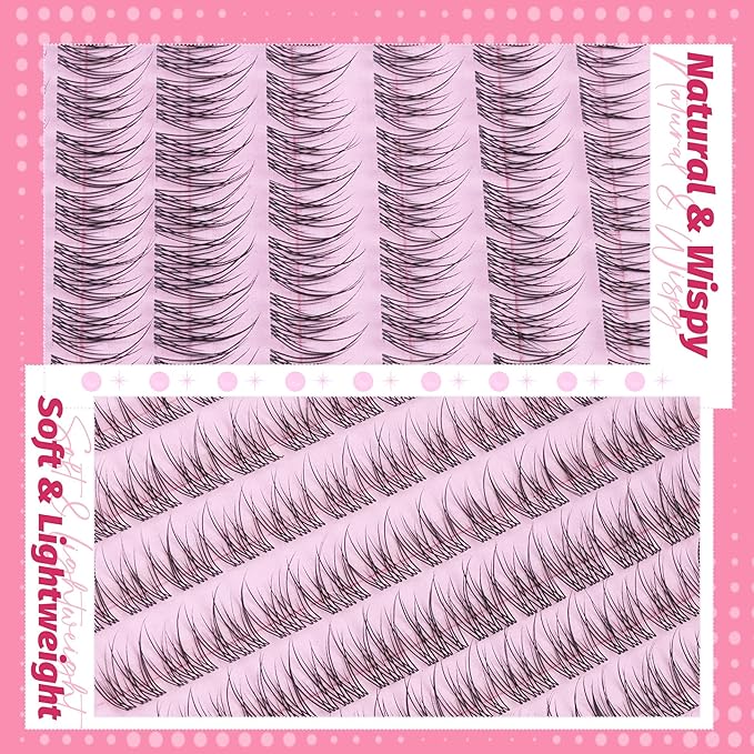 Natural Lash Clusters Kit Wispy Eyelash Clusters Clear Band Lashes Clusters CC-Curly Individual Lashes Kit DIY Lash Extension Kit Cluster Eyelash Extension Waterproof Lash Bona and Seal and Remover