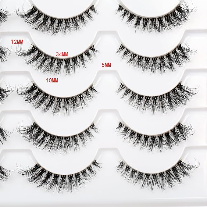 Pooplunch False Eyelashes Wispy Cat Eye Look Natural Volume Clear Band Foxy Short Accent Lashes Faux Mink Fake Lashes Strips 14 Pairs Pack
