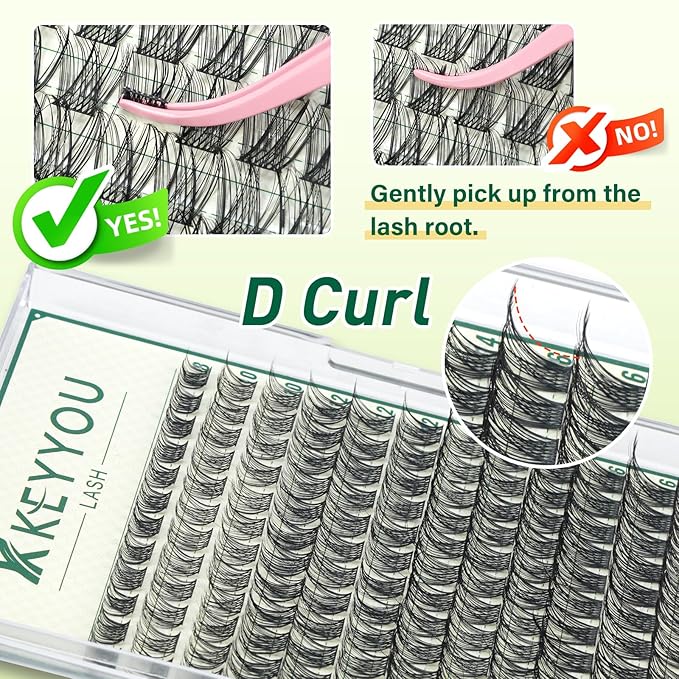 KEYYOULASH Lash Clusters Natural& Wispy Eyelash Clusters D Curl 144pcs 8-18mm Lashes Clusters Fluffy Eyelash Extensions for Beginner DIY Thin Band Cluster Lashes at Home(KY02-8-18MIX)