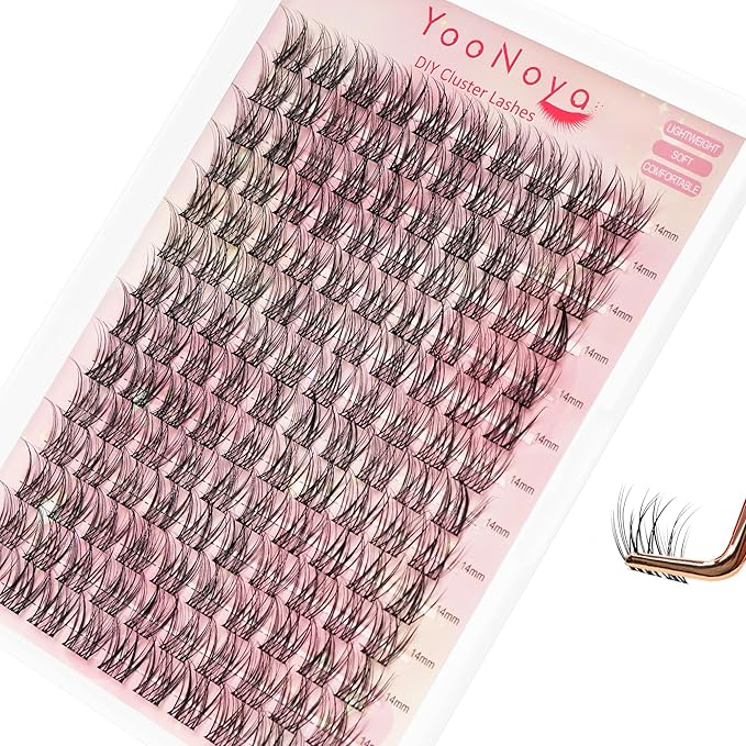 Wispy Lash Clusters 140 Pcs 14mm Mix Eyelash Clusters C Curl Cluster Eyelash Extensions Natural Wispy Cluster Lashes Reusable Individual Invisible Band Lash clusters (QX-14mm)