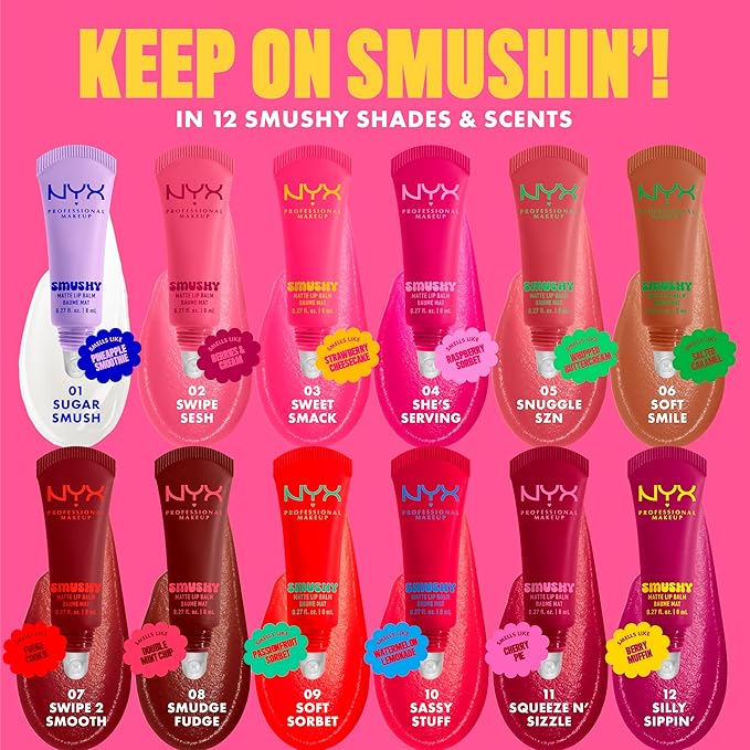 NYX PROFESSIONAL MAKEUP Smushy Matte Lip Balm, Tinted Lip Moisturizer with Soft, Matte Finish - Sassy Stuff (Candy Apple Red)