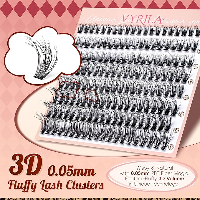 Lash Clusters 0.05mm PBT Fiber Eyelash Clusters, 0.3mm Superfine Soft Band C Curl Diy Lash Extension, 160pcs 8-16mm Individual Lashes Clusters Like Eyelash Extensions (40P-C-8-16Mix)