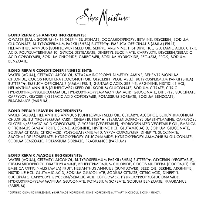 SheaMoisture Bond Repair Shampoo, Conditioner, Leave-In, & Masque 4 Pk Alma Oil to Strengthen Hair with Restorative HydroPlex Infusion