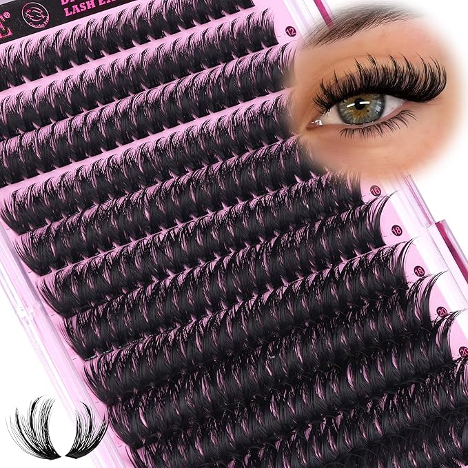 ALICE Lash Clusters with Spikes Thick Volume Cluster Eyelash Extensions Fluffier Eyelash Clusters Wispy Individual LashesThin Band Lash Extensions DIY at Home (240pcs/12-22mm/CC- Curly/100D)