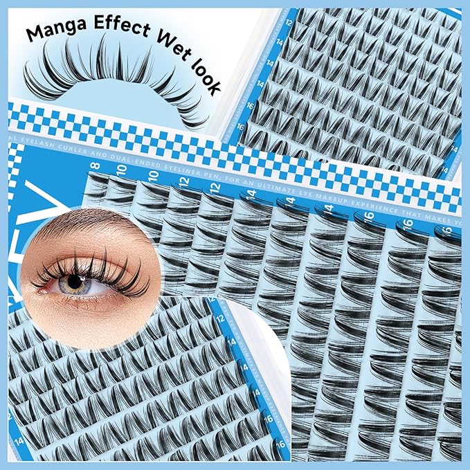 Manga Lash Clusters Kit 8-18mm Fairy Lash Clusters Invisible Band Spiky Lash Extension Kit Eyelash Clusters Kit With Lash Bond And Seal(Fairy07 Kit)