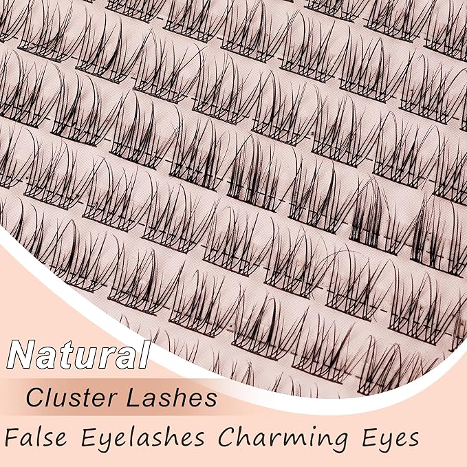 Wispy Cluster Lashes 144 Pcs 11mm Natural Individual Eyelashes Wispy C D Curl DIY Cluster Eyelash Extensions Super Thin Band Eyelashes (QF-11mm)