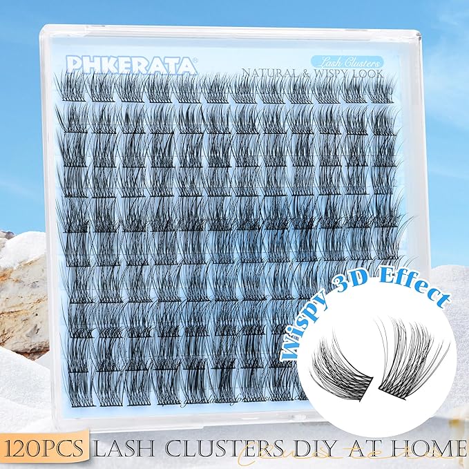 Natural Lash Clusters Eyelash Extensions Wispy Individual Lashes 120 pcs Eyelash Clusters 10-16 mm Mix Length DIY C Curvature Lashes Clusters, Soft and Lightweight
