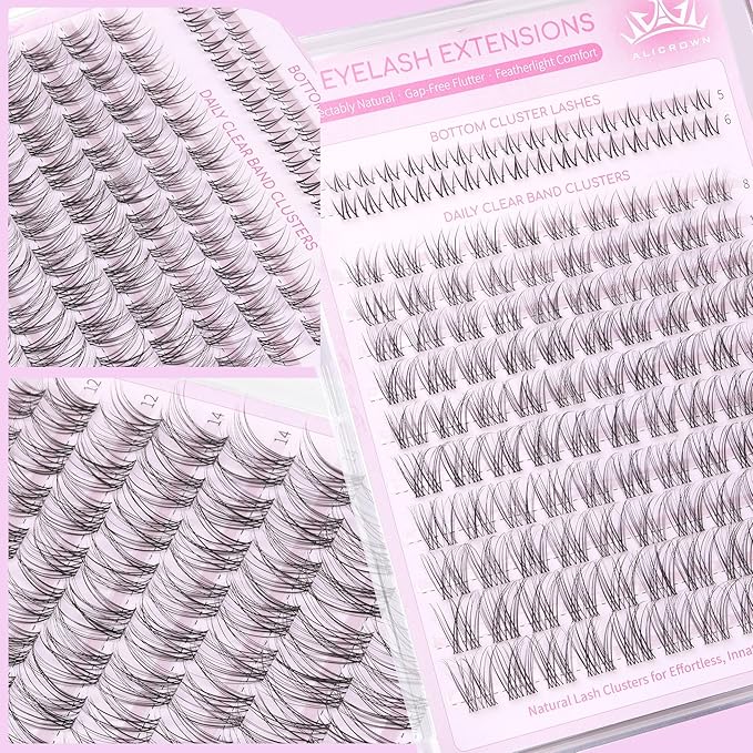 Natural Lash Clusters Kit Wispy Eyelash Clusters Kit with Bottom Eyelashes C Curly Lash Extension Kit with Invisible Band DIY Individual Lashes Kit with Lash Bond and Seal 132Pcs