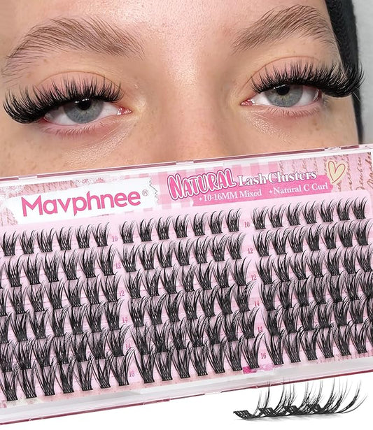 Natural Lash Clusters Wispy Cluster Eyelash Extensions C-Curly Cluster Lashes Thin Lash Band Individual Lashes Soft Fullness Eyelash Clusters DIY Lash Pack Natural Girl Approved (126Pcs, 10-16MM)