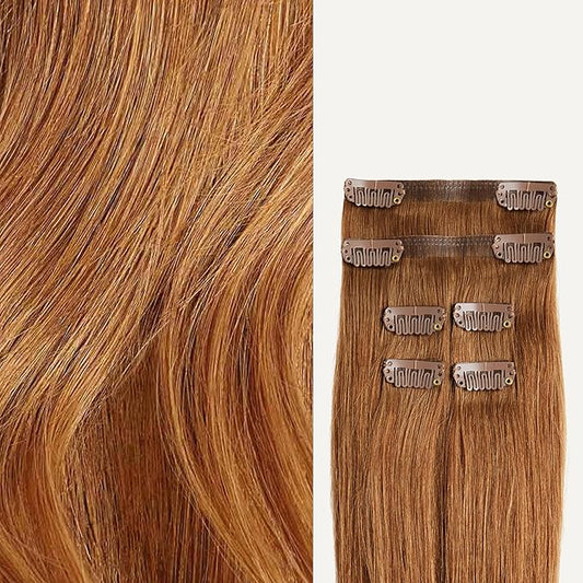 Luxy 100% Remy Human Hair Extensions for Thin Hair Thinning Hair Fill-Ins – 6 Seamless Wefts Multi-Dimensional Color Blend - Natural-Looking Volume & Coverage 80 grams 16" Natural Red Thinning