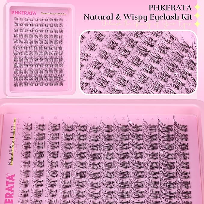 Invisible Band Lash Clusters Kit Wispy Lash Extension Kit Natural Eyelash Clusters DIY Cluster Eyelash Extension Kit Individual Lashes with Lash Glue Bond and Seal Tweezers, 8-16 mm