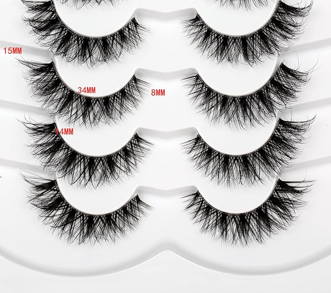 Pooplunch False Eyelashes Cat Eye Wispy Lashes Natural Short 8D Faux Mink Lashes Fake Eyelashes Strips 7 Pairs Pack