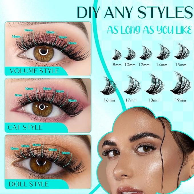 Eyelash Clusters Fluffy Lash Clusters Thick 280pcs 200D Cluster Eyelash Extensions DIY At Home Individual Lashes Cluster Lashes by GEMERRY（200P-10-18mm)
