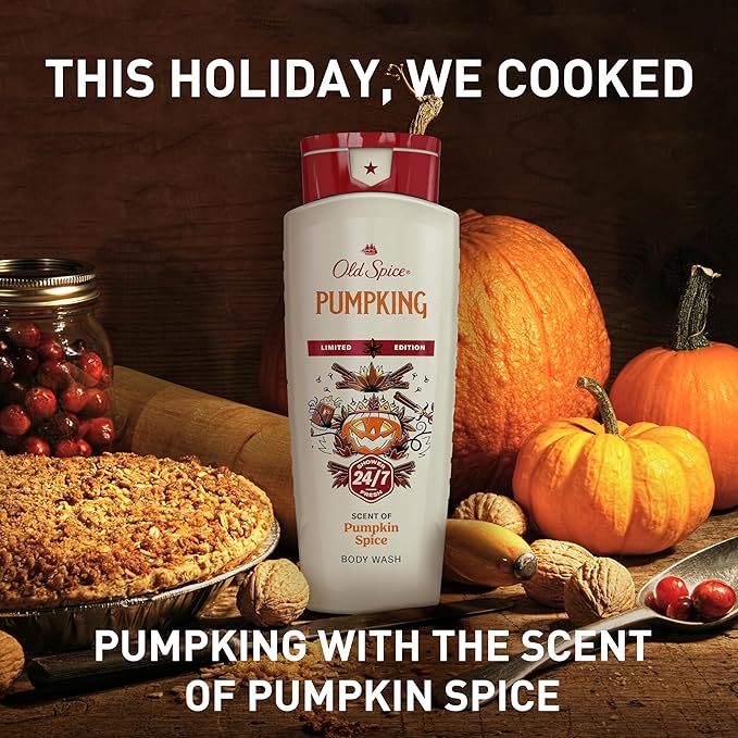 Old Spice Body Wash for Men, Holidudes Holiday Edition, 24/7 Holiday Freshness, Lasting Scent and Rich Lather, Stocking Stuffer, PumpKing Pumpkin Spice Scent, 16 oz