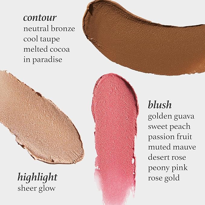Julep Skip the Brush 3-in-1 Color Stick for Eyes, Cheeks, and Lip Trio Muted Mauve, Neutral Bronze, Sheer Glow
