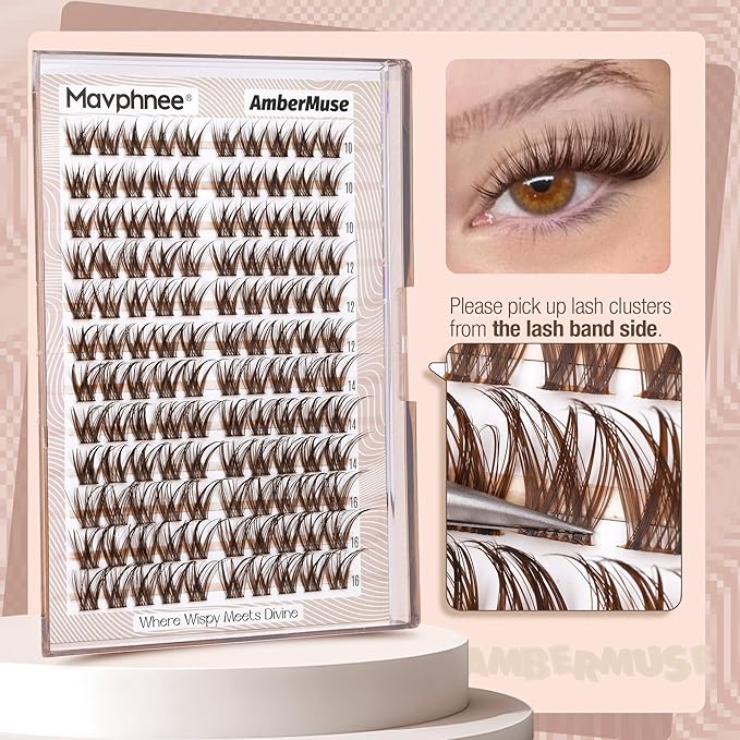 Brown Lashes Clusters Wispy Eyelash Clusters Natural Lash Extensions C-Curly Cluster Eyelash Extensions Fairy Cluster Lashes 10-16MM DIY Fake Eyelashes Dark Brown Individual Lash Pack
