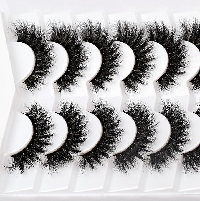 Pooplunch False Eyelashes Cat Eye Lash Volume Crossed Fake Eyelashes Thick Dramatic 8D Faux Mink Lashes Strips 7 Pairs Pack