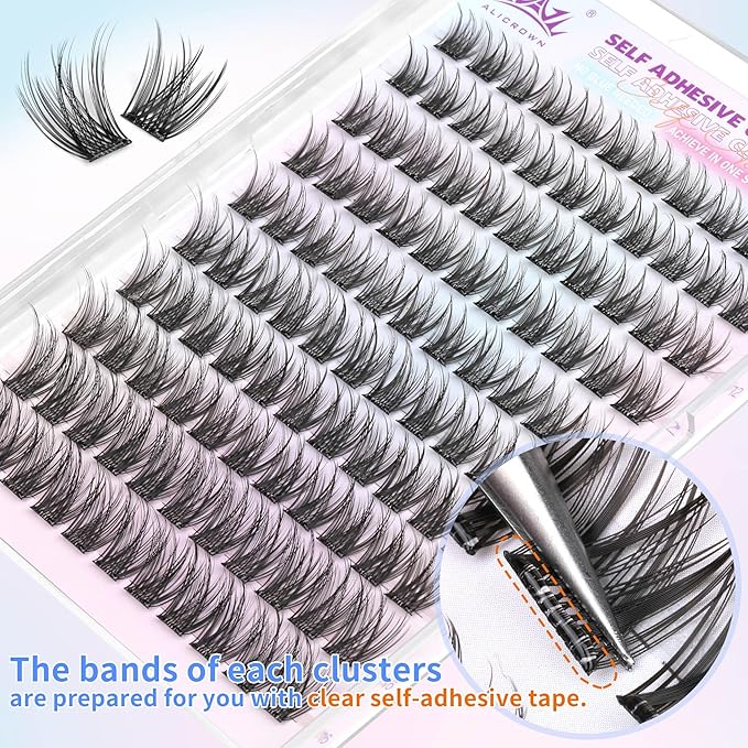 Self Adhesive Eyelashes No Glue Self Adhesive Lash Clusters Pre Glued Eyelashes Clusters Natural Wispy Glueless Eyelash Extensions Reusable DIY Lash Extensions (110Pcs, 10mm-16mm)