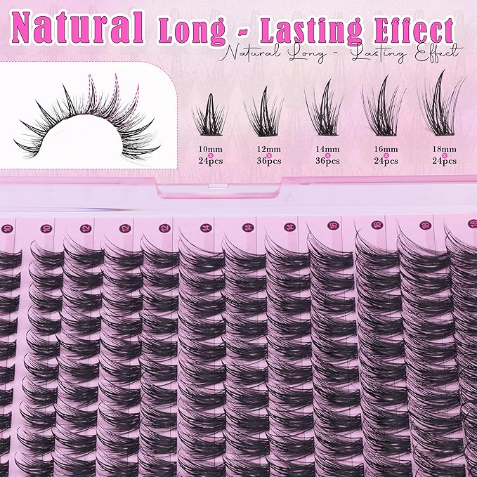 ALICE Lash Clusters Eyelash Clusters - Wispy Manga Eyelash Extensions with Anime Feather Spikes - 144pcs 10-18mm Waterproof Individual Lashes for Natural Volume Look and DIY at Home