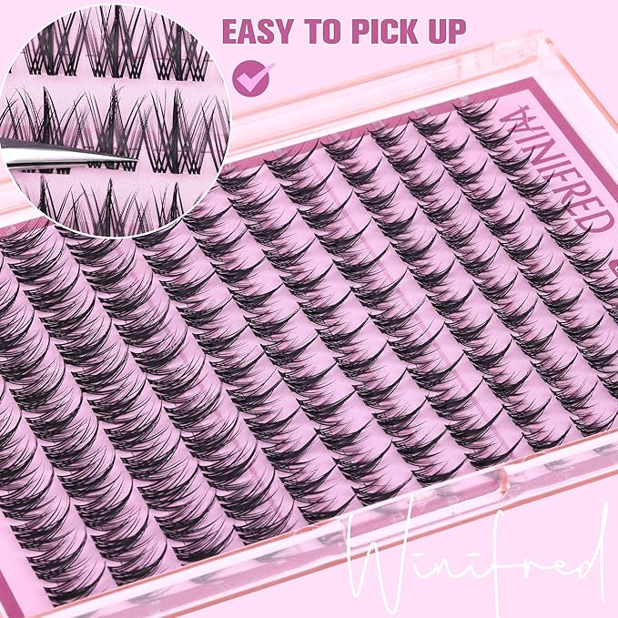 Winifred Fairy Lash Clusters Wispy Eyelash Clusters 10-14mm Cluster Eyelash Extensions Natural Invisible Clear Band Lashes Clusters Spiky Anime Lash Extension Natural Look Manga Individual Lashes