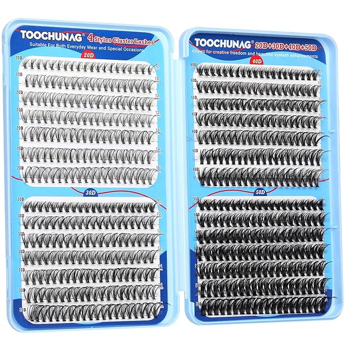 TOOCHUNAG 560pcs Wispy Lash Clusters Natural Individual Lashes Cluster Eyelash Extensions 8-16mm Fluffy Eyelash Clusters D Curly DIY Eye Lashes Extension (20/30/40/50D)