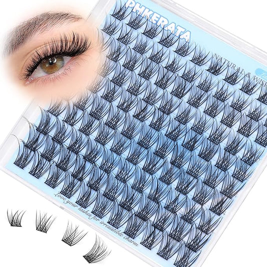 Natural Eyelash Clusters Wispy Lashes Clusters C Curvature 110 pcs Cluster Eyelash Extensions DIY 3D Individual Lashes with Soft Lash Band, 10-16 mm Mix