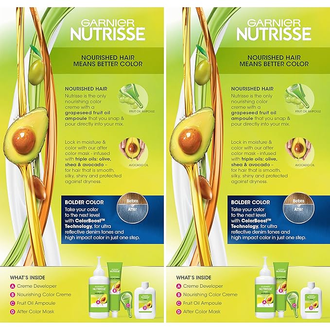 Garnier Hair Color Nutrisse Ultra Color Nourishing Creme, DN1 Light Cool Denim (Blue Orchid) Permanent Hair Dye, 2 Count (Packaging May Vary)